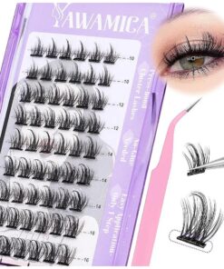 Self Adhesive Eyelashes Reusable Self Sticking Lash Clusters Press on Lashes No Glue Lash Extension Kit Pre Glue Lashes Spiky 10-16mm with Lash Tweezers DIY Lash Kit by Yawamica