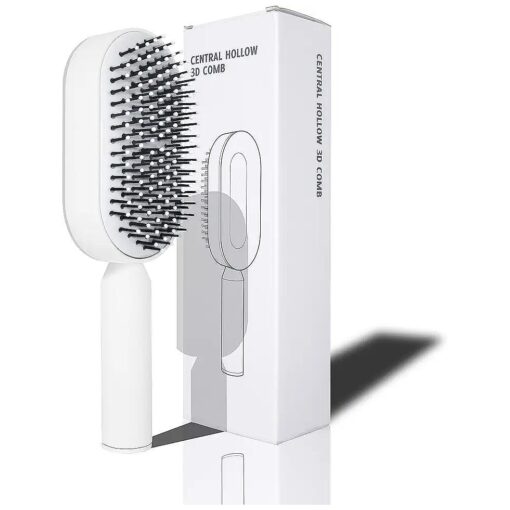 Self Cleaning Hair Brush Wet or Dry Detangling Brushes, 3D Air Cushion Massager Hair Comb for Men and Women Make Hair Smooth Healthier One Push Easily ( White )