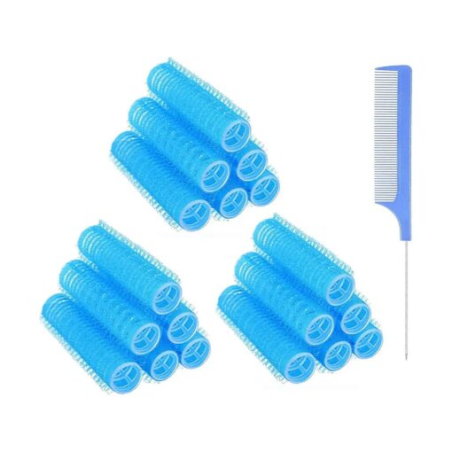 18PCS Self Grip Small Hair Curlers Heatless Roller Hair Curlers Pro Salon Hairdressing Curler DIY Curly Hairstyle Hair Rollers Tools Rat Tail Comb for Women Medium Short Hair ( Light Blue )