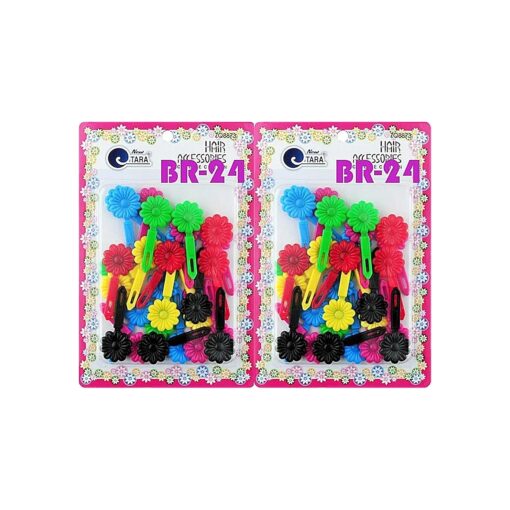 Tara Girls Self Hinge Multi Design Plastic Bow Hair Barrettes Selection Pack Of 2 ( BR24 )