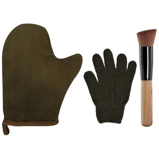 3 Piece Self Tanning Mitt Applicator kit, Self Tanning Glove Face Tanner Brush Exfoliating Glove Self Tanner Sunless Flawless Tan Applicator ( bronze )