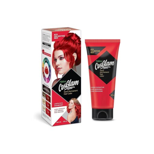 Cosglam Vegan And Cruelty Free Semi Permanent Hair Color, Bright Red Hair Dye With Infused Conditioner | No Ammonia, Hair Highlights For Long Hair -120g / 4.06 Fl Oz ( # 23 Valentine Red )