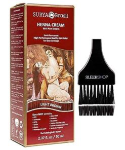 Surya Brasil All Natural HENNA Hair Color CREAM Plant Extracts, Semi-Permanent for Grey Coverage ( with Brush ) Brazil ( LIGHT BROWN )