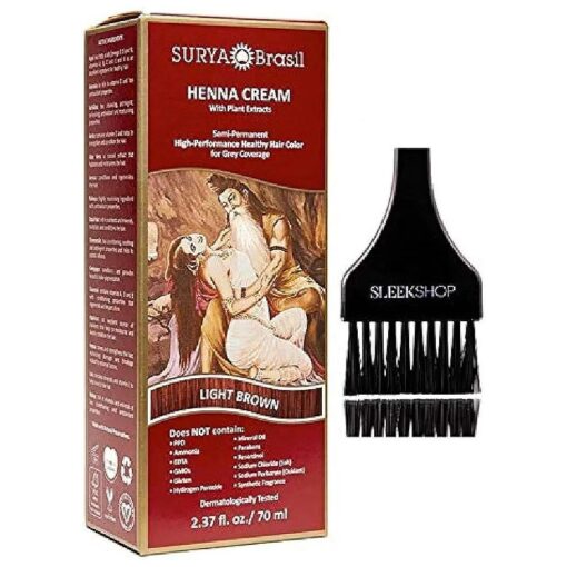 Surya Brasil All Natural HENNA Hair Color CREAM Plant Extracts, Semi-Permanent for Grey Coverage ( with Brush ) Brazil ( LIGHT BROWN )