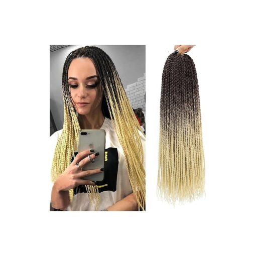 Ombre Blonde Senegalese Twist Crochet Hair-5 Packs 18 Inch Senegalese Twist Crochet Braids For Women Human Hair, Pre Looped Crochet Braids, Colorful Twist Crochet Hair Extension ( 18in, T4/613 # )