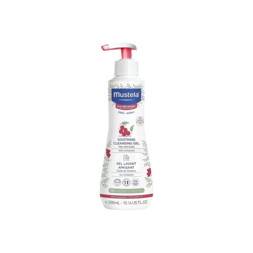 Mustela Baby Soothing Cleansing Gel - Fragrance-Free Hair & Body Wash for Very Sensitive Skin - with Natural Avocado Perseose & Schizandra Berry - 10.14 fl, oz .