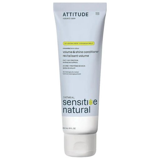 ATTITUDE Extra Gentle Hair Conditioner for Sensitive Dry Scalp, Soothing Oat, Naturally Dervied Ingredients, Dermatologically Tested, Vegan Detangler, Unscented, 8 Fl Oz