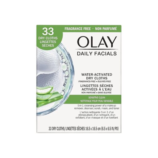 Olay Daily Facials Gentle Clean 5-in-1 Water Activated Cloths with Vitamin E for Younger Looking Skin, 33 Ea ( Pack of 2 )