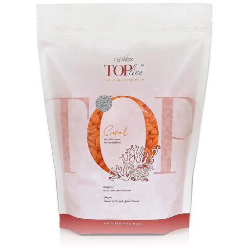 Italwax Top Line Coral - 750g / 1.65lb - Hard wax beads for hair removal - Unscented - Synthetic formulation ideal for sensitive skins - Recommended for Bikini Area and Armpits