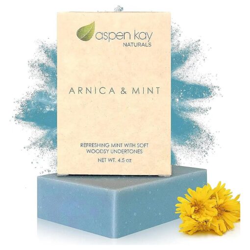 Aspen Kay Naturals Arnica and Mint soap, vegan, olive oil, shea butter, coconut oil, essential oils, palm oil, cold processed, for all skin types, sensitive skin, MADE IN THE USA ( 1 pack )