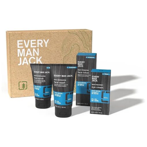 Every Man Jack Men 's 4-Piece Fragrance Free Skin Care Set - Face Wash, Scrub, Lotion, Eye Cream