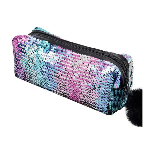 PHOGARY Mermaid Sequins Pencil Case for Girls, Glitter Pen Case Organizer, Portable Pencil Pouch Students Girls Pencilcase, Women Make Up Pouch, Pencil Bags with Fluffy Zipper ( Blue & Silver )