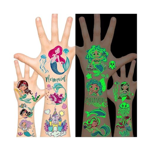 Luminous Mermaid Party Favors, 138pcs Mermaid Temporary Tattoos for Girls, Mermaid Party Supplies