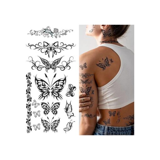 Supperb ( r ) Temporary Tattoos - Black Tribal Butterflies ( Set of 2 )