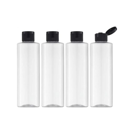 LISAPACK 8.3oz Travel Bottles with Flip Cap ( 4 Pcs ) Empty Dispenser Container for Travel Size Cosmetics ( 250ml, Clear )