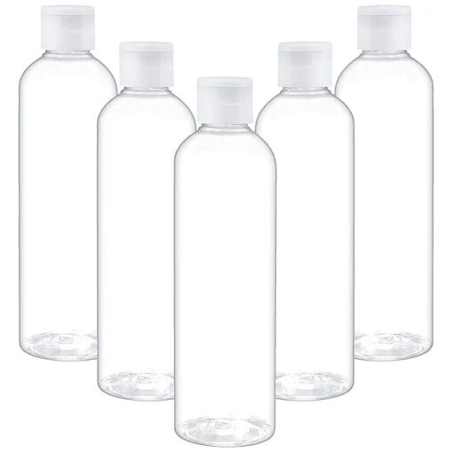 TRENDBOX 8oz/250ml Clear Bottles with Flip Cap Lid BPA-Free Travel Containers For Shampoos, Lotions and Massage Oils - 5 Pack