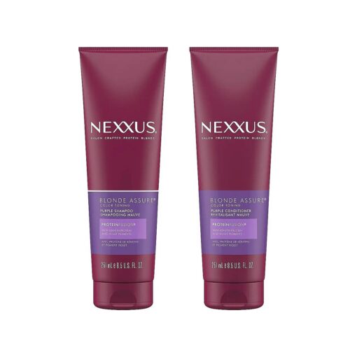 Nexxus Blonde Assure Purple Shampoo & Conditioner Color Assure Combo Pack Blonde, Bleached & Silver Hair Color Shampoo & Conditioner with Keratin Protein & Violet Pigment 13.5 fl oz