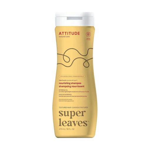 ATTITUDE Nourishing Shampoo for Curly Hair with Moringa Oil, EWG Verified, Vegan and Naturally Derived, 3a, 3b, 3c Curl Type, Provides Lightweight Moisture to Curls, 16 Fl Oz