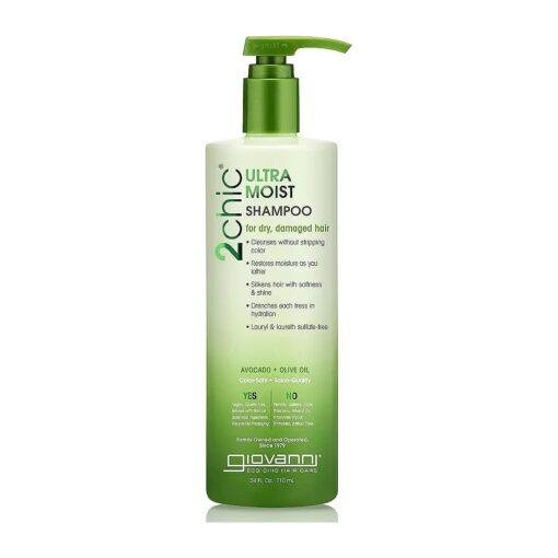 GIOVANNI 2chic Ultra-Moist Shampoo - Avocado & Olive Oil, Creamy Hydration Formula, Enriched with Aloe Vera, Shea Butter, Botanical Extracts, No Parabens, Color Safe - 24 oz