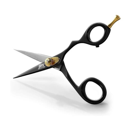 Professional Mustache & Beard Trimming Scissors - 5.5" | High Carbon Stainless Steel & Hammer Forged Mustache Scissors | Razor Sharp Facial Hair Trimming Shears ( RIGHT HANDED - Black )