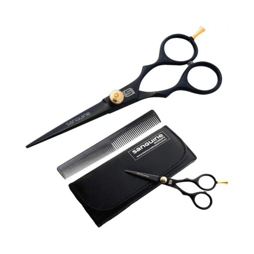 Sanguine Hair Scissors for all Hair Types, 5.5 inch, with Presentation Case & Tip Protector, Suitable for Hairdressers, Barbers, Professionals, Personal Use and for Beard or Moustache Trimming