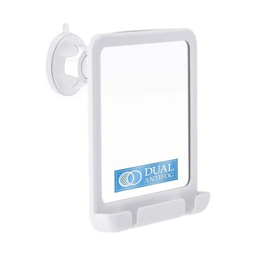 MIRRORVANA Shower Shaving Mirror with Dual Anti Fog - Fogless Shatterproof Surface with Razor Holder and Strong 360deg Suction Cup ( 8" x 7", White )