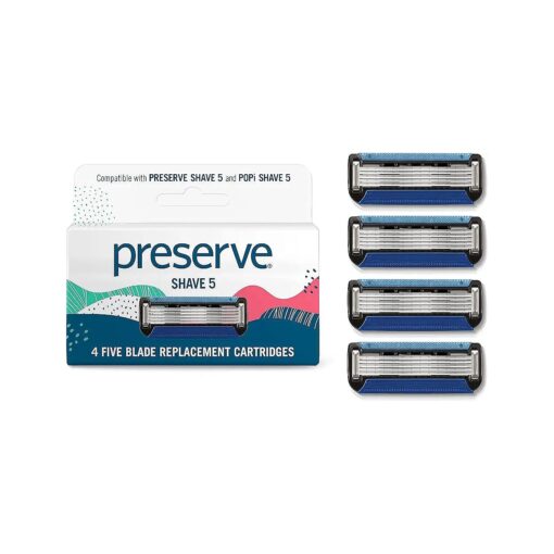 Preserve Five Blade Replacement Cartridges for Shave 5 Recycled Razor, 4 Count