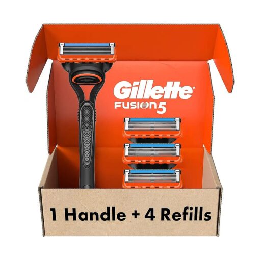 Gillette Fusion5 Razors for Men, 1 Razor, 4 Blade Refills, Lubrastrip for a More Comfortable Shave