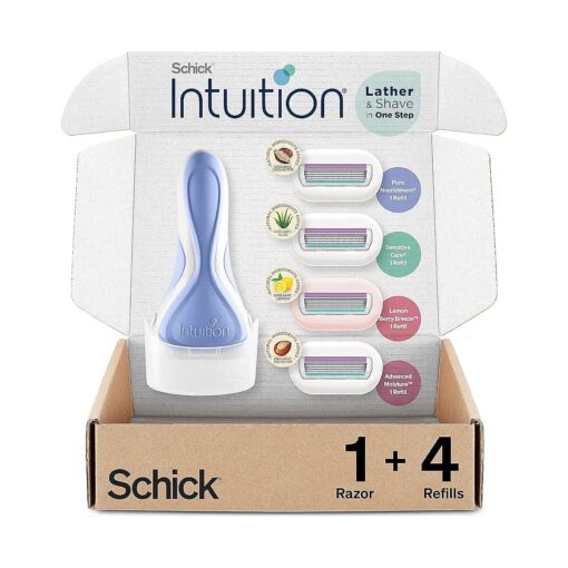 INTUITION Schick Razors for Women Variety Pack with 1 Razor Handle & 4 Intuition Razor Blades Refill | Shaving Kit Women, Girls Shaving Kit Beginners, Razor Gift Set for Women, Razor Starter Kit