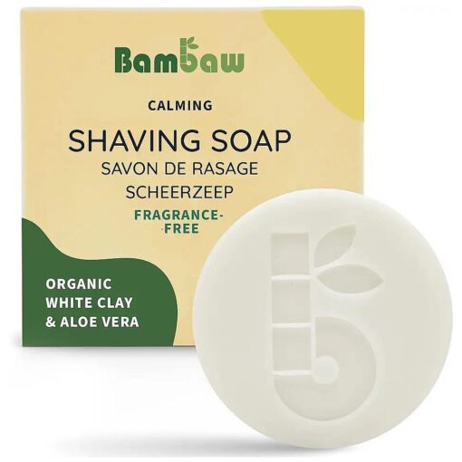 Bambaw | Shaving Soap Bar | 2.8 oz | Organic White Clay & Aloe Vera Shaving Bar | Shaving Soap Puck Sensitive Skin | Natural Shaving Soap | Vegan Shave Bar | Shaving Soap Unscented