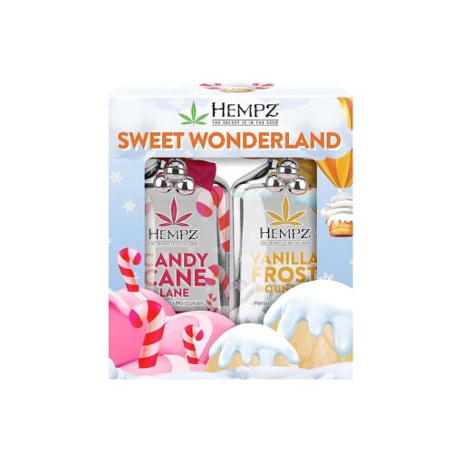 Sweet Wonderland Candy Cane Lane ( 17 Oz ) & Vanilla Frost Mountain ( 17 Oz ) Body Moisturizing Lotion Gift Set - Festive Holiday Cream Skin Care for Women & Men, Made with Shea Butter