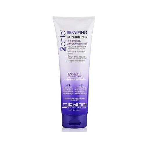 GIOVANNI 2chic Ultra-Repairing Conditioner - For Damaged, Over-Processed Hair, Helps Restore Hair 's Natural Elasticity, Blackberry & Coconut Milk, Argan, Keratin, Shea Butter, Color Safe - 8.25 oz .