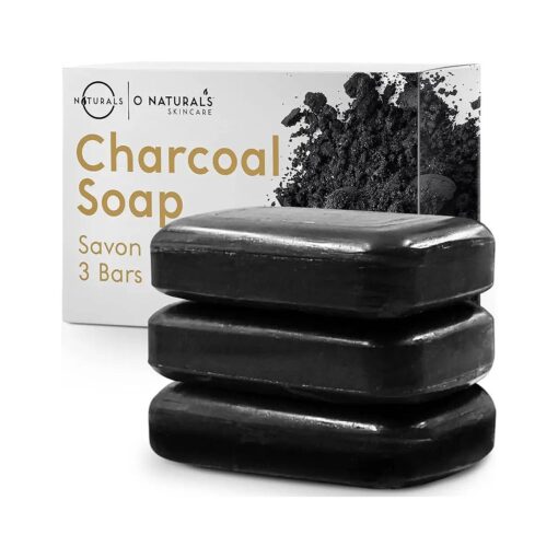 O Naturals 3 Pack Activated Charcoal Soap Black Bar Soap with Peppermint Oil Detoxifying Body Wash Soap Bar & Face Soap Vegan Men Soap with Shea Butter 100 % Natural Soap for Men & Women Soap Bar, 4oz