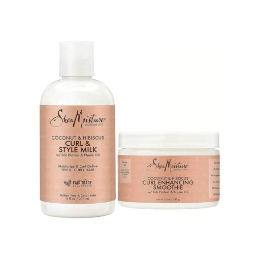 SheaMoisture Curly Hair Products, Coconut & Hibiscus Bundle Includes Curl & Style Milk 8 Fl Oz with Curl Enhancing Smoothie 12 Oz, Shea Butter Hair Styling Products