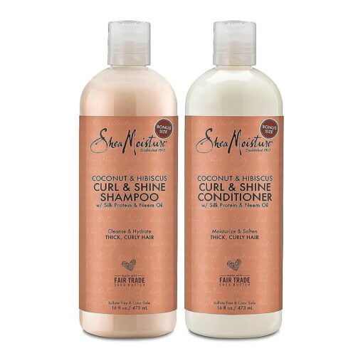 SheaMoisture Shampoo and Conditioner Set, Coconut & Hibiscus Curl & Shine, Curly Hair Products with Coconut Oil, Vitamin E & Neem Oil, Frizz Control, Family Size, 16 Fl Oz Ea