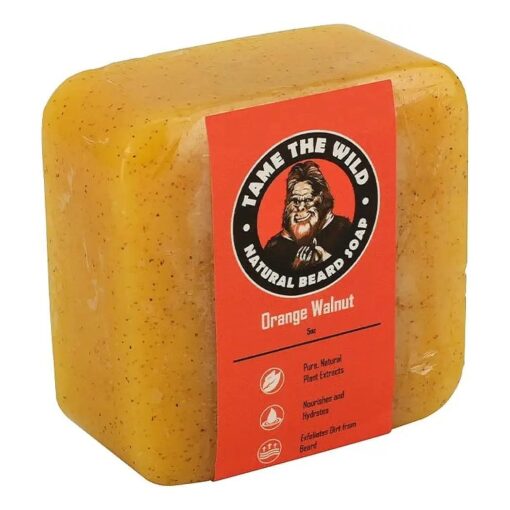 Tame the Wild Orange Walnut Beard Soap - Natural Beard Wash - Beard Shampoo & Conditioner - Mens Exfoliating Face & Body Scrub - Made of Shea Butter & Coconut Oil - 1 5oz Bar - Father 's Day Gift