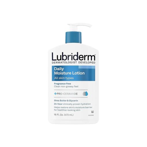 Lubriderm Fragrance Free Daily Moisture Lotion + Pro-Ceramide, Shea Butter & Glycerin, Face, Hand & Body Lotion for Sensitive Skin, Hydrating Lotion for Healthier-Looking Skin, 16 fl, oz