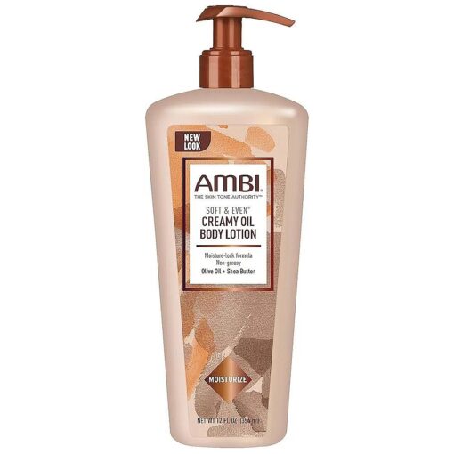 Ambi Soft & Even Creamy Oil Body Lotion | Dry Skin Relief | Fast-Absorbing | No Greasy After Feel | 12 Ounce