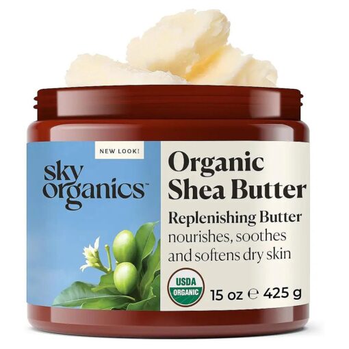 Sky Organics Organic Shea Butter, Replenishing Butter for Body & Face, Soothes, Softens and Boosts Skin 's Overall Moisture and Radiance, Suitable for Dry Skin, USDA Certified Organic Skin Care, 15 Oz