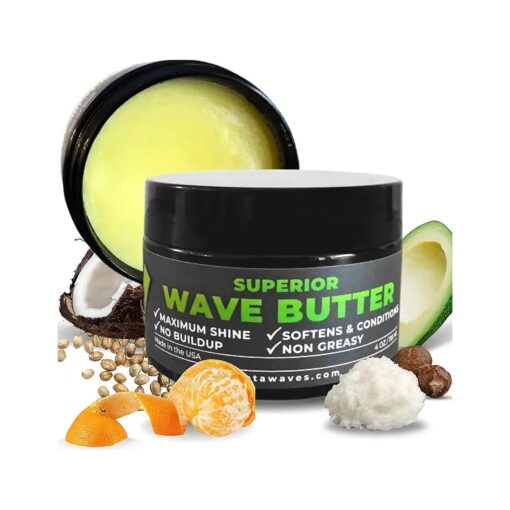 Veeta Superior Wave Butter - 360 Wave Grease for Men, Maximum Shine, Non Greasy, Softens & Conditions, No Buildup Shea & Tangerine Butter Wave Cream ( 4 oz )