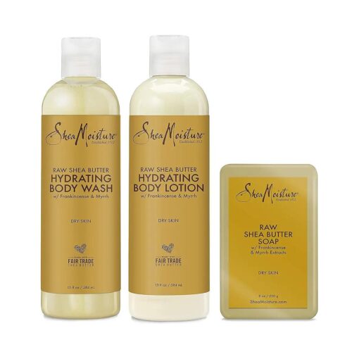 SheaMoisture Hydrating Bath and Body Kit Skin Care Products for Dry Skin Raw Shea Butter Hydrating Pack of 3