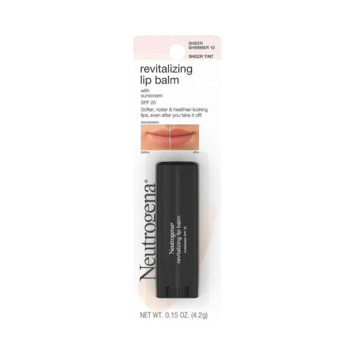 Neutrogena Revitalizing and Moisturizing Tinted Lip Balm with Sun Protective Broad Spectrum SPF 20 Sunscreen, Lip Soothing Balm with a Sheer Tint in Color Sheer Shimmer 10, .15 oz