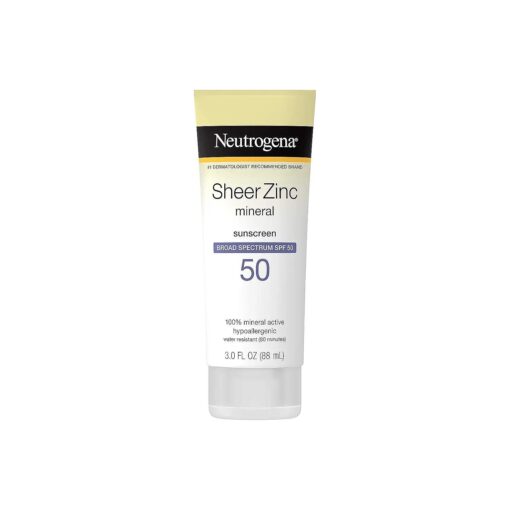 Sheer Zinc Oxide Dry-Touch Sunscreen Lotion with Broad Spectrum SPF 50, Water-Resistant, Hypoallergenic & Non-Greasy Mineral Sunscreen, 3 fl, oz