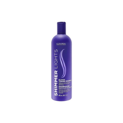 Clairol Professional Shimmer Lights Purple Shampoo, 16 fl, Oz, Neutralizes Brass & Yellow Tones, For Blonde, Silver, Gray & Highlighted Hair Packaging May Vary