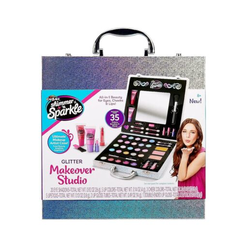 Shimmer 'n Sparkle Glitter Makeover Studio Beauty Kit - All-in-One Beauty for Eye, Cheeks and Lips for Ages 8 and Up