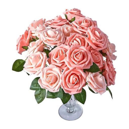 RCZ Decor Shimmer Blush Pink Artificial Flowers | Includes : 50 Roses with Stems and 20 Leaves