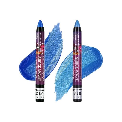 MEICOLY 2pcs Blue Eyeshadow Stick, Metallic Shimmer Crayon, Waterproof Single Eye shadow Pencil, Shiny Blue Rotating Eye shadow Blue Eyeliner Stick Corpse Bride Avatar Blue Eyeshadow Makeup