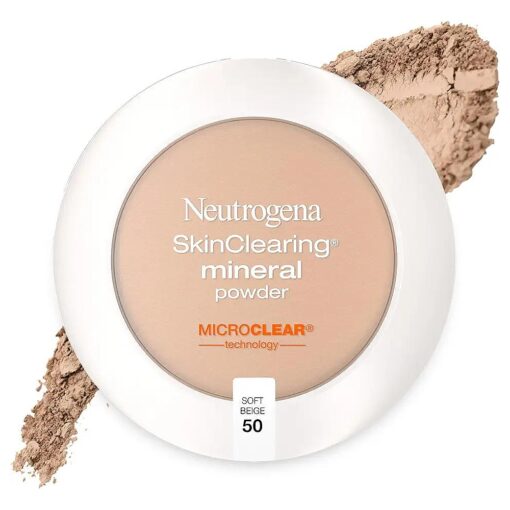 Neutrogena SkinClearing Mineral Acne-Concealing Pressed Powder Compact, Shine-Free & Oil-Absorbing Makeup with Salicylic Acid to Cover, Treat & Prevent Breakouts, Soft Beige 50, .38 oz