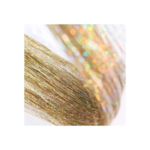 Gold Hair Tinsel Kit with Tools Heat Resistant Glitter Hair Tinsel Clip In 2 Ways to Tie Up Sparkling Shiny Fairy Hair Tinsel Hair Extensions Stands for Women Girls 36 Inch Gold 500 Strands