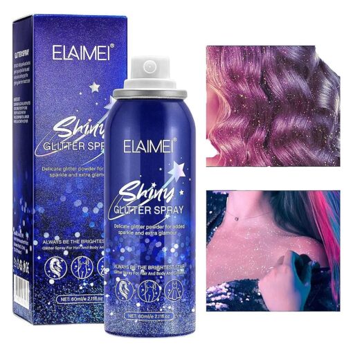 Shiny Glitter Spray, 2.11 oz Body Glitter Spray for Hair and Body and Clothes, Glitter Spray Suitable for Gathering Birthday Party Perform Halloween, Thanksgiving, Christmas and Carnival Festive